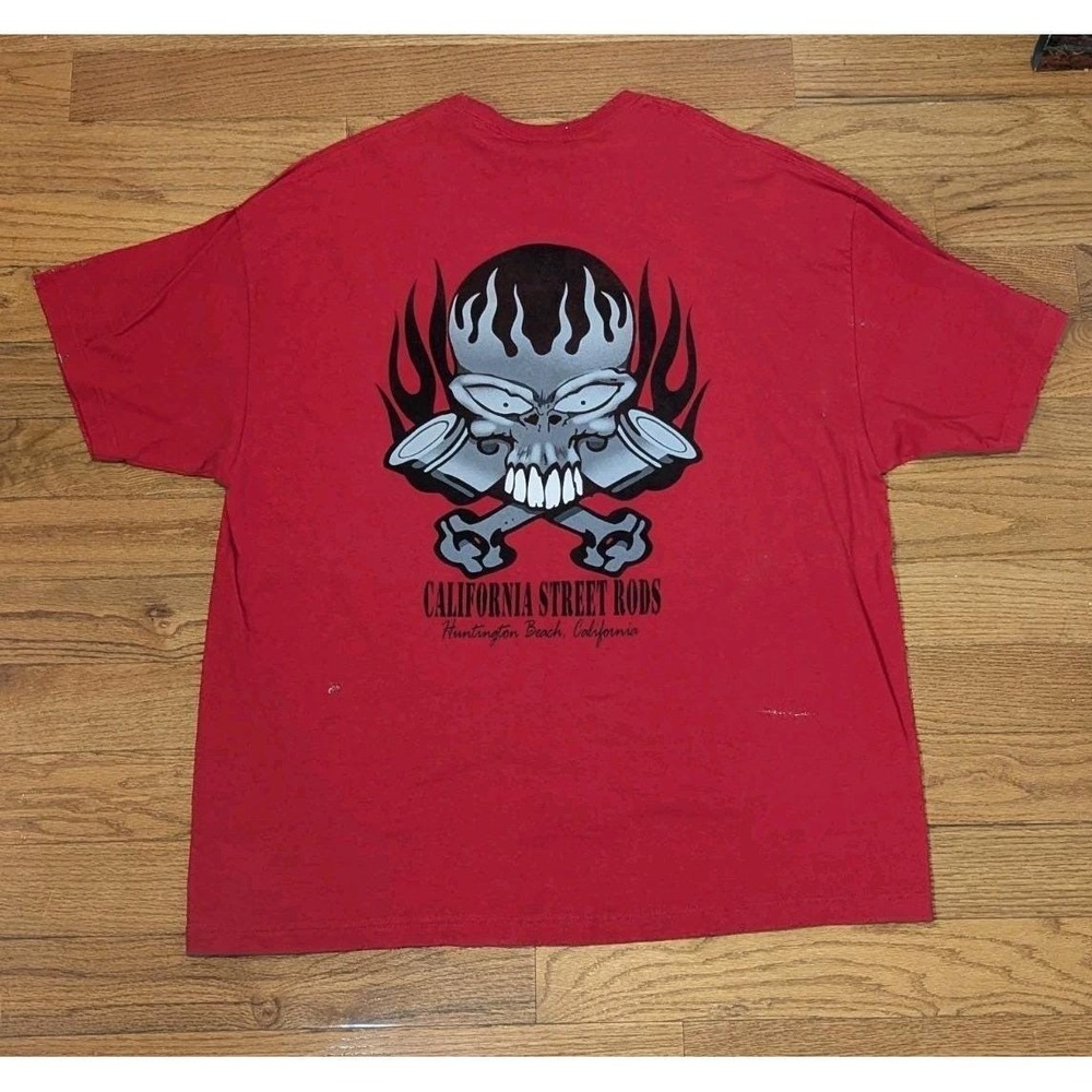 Y2K Hot Rod Skull Graphic T Shirt California Street Rods Red Biker 2005 XL